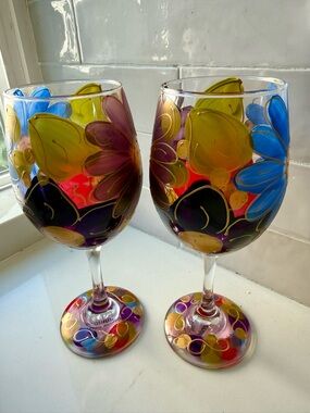 Hand Painted Wine Glasses - Julia's Floral